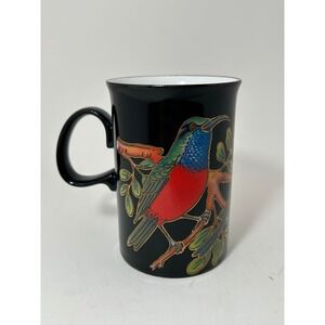 Dunoon Panama Tropical Bird Mug Black Stoneware Made in Scotland Vintage Coffee